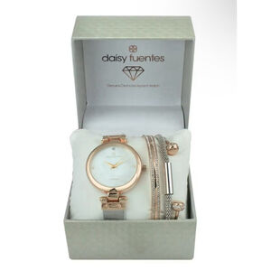 Daisy Fuentes Womens Elegant Style Two tone Rose Gold/Silver Watch Set DF202TTRG